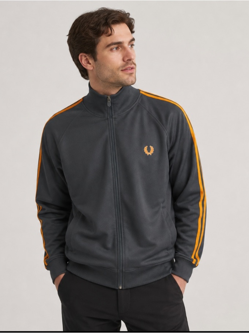 Fred Perry Black & Yellow Contrast Striped Cotton & Recycled Poly Track Jacket L